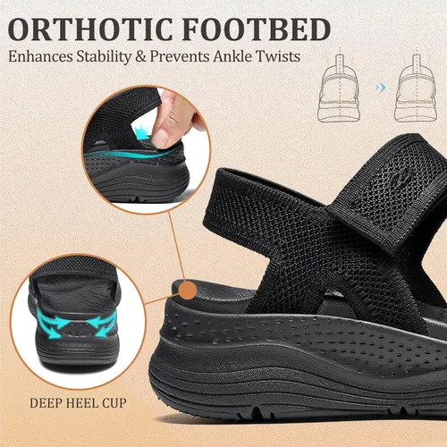 Vista 3 de Bravover Sandalias ortopédicas para caminar para mujer, cómodas, con soporte de arco para fascitis plantar, con correa ajustable ultraligera