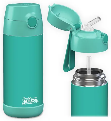 Vista 29 de Jarlson® CHARLI - Botella de agua para niños [12 onzas], botella térmica de acero inoxidable con pajilla, botella de agua aislada a prueba