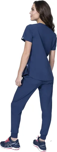 Vista 4 de Elements Select ES2936 - Conjunto de 7 bolsillos elástico en 4 direcciones con cuello en V y pantalones quirúrgicos para mujer
