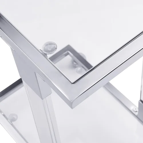 Vista 9 de Mesa auxiliar móvil de vidrio transparente con marco acrílico, moderna mesa auxiliar de sofá en forma de C con ruedas, mesa de aperitivos