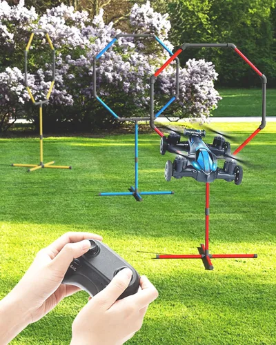 Vista 2 de Galvanox Drone RC Racing con kit de carrera de obstáculos, incluye 3 tamaños de aro para juego de competencia