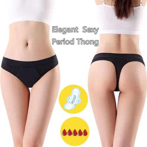 Vista 2 de Ropa interior de época para mujer, de cintura baja, 0.7 fl oz, flujo pesado, absorbente, a prueba de fugas, tangas