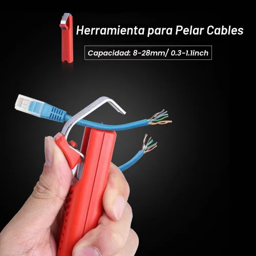 Vista 3 de Herramienta de pelado de cables, profundidad de corte ajustable, pelacables duros, mini cuchillo rojo, cortador de alicates, herramienta