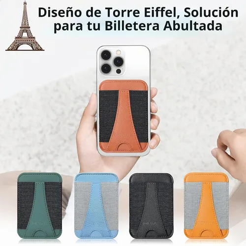 Vista 7 de HiWe Cartera Magsafe, cartera magnética Eiffel-Tower para iPhone serie 16/15/14/13/12, cartera de cuero, compatible con 6 tarjetas, delgado, bloqueo