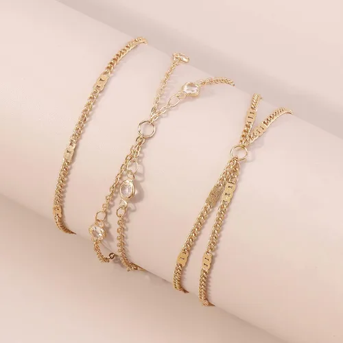 Vista 8 de Jumwrit Juego de pulseras de cadena de oro, pulsera de anillo de diamantes de imitación, cadena de mano, pulsera de anillo de dedo, cadena
