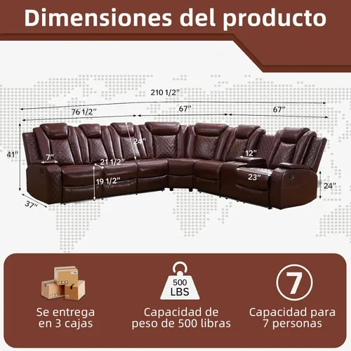 Vista 2 de Sofá Seccional Reclinable Eléctrico de Cuero Blanco Crema, Mueble Sala Cine en Casa con Iluminación LED, Consola Almacenamiento, Portavasos y Carga