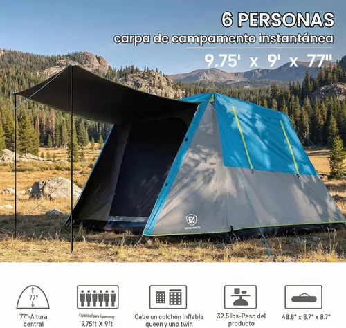 Vista 2 de EVER ADVANCED Blackout 6 Person Camping Tent, Instant Cabin Tent for Family with Vestibule and Large Mesh Windows, 60s Easy Setup, Double Layer