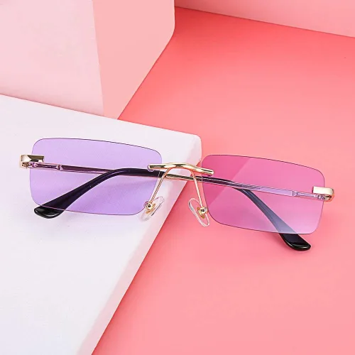 Vista 2 de genenic Gafas de sol rectangulares sin montura para mujeres y hombres, gafas de fiesta color caramelo océano