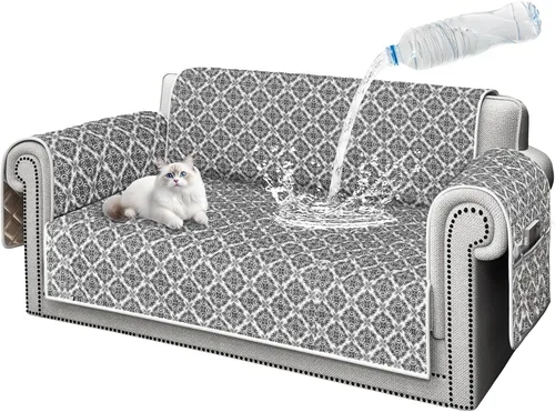 Vista 49 de ALIECOM Funda de sofá 100% impermeable para sofá de 3 cojines, fundas para sofá aptas para mascotas, lavables, con estampado, antideslizantes
