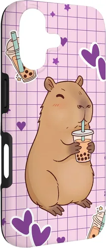Vista 3 de Funda Kawaii Anime Capybara Beber Boba Bubble Tea Kids Girls para iPhone 17