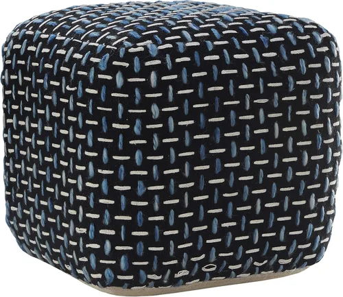 Vista 3 de L. R. Resources, Inc. LR Home - Puf cuadrangular de algodón geométrico tejido a mano negro/blanco/azul para decoración del hogar Reposapiés