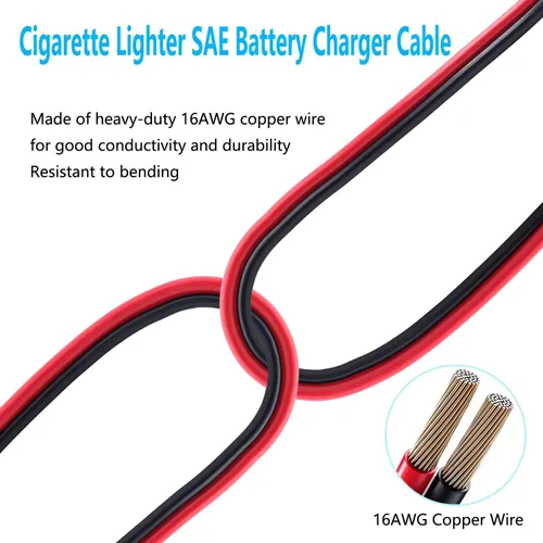 Vista 5 de Cargador de batería SAE para encendedor de cigarrillos, cable de carga de 16 AWG de 12 V, adaptador de liberación rápida, cable de carga con luz
