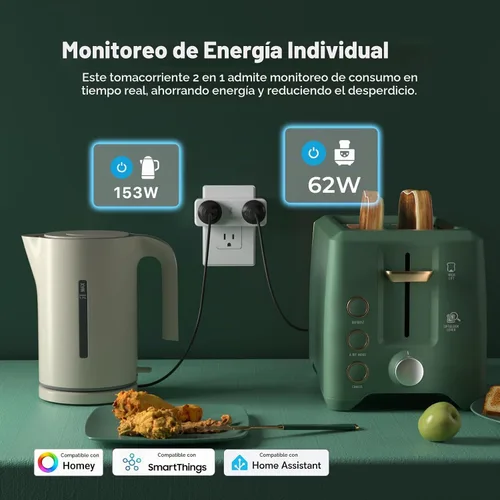 Vista 2 de THIRDREALITY Zigbee - Enchufe dual inteligente, toma inteligente 2 en 1 con control independiente y monitoreo de potencia, repetidor Zigbee