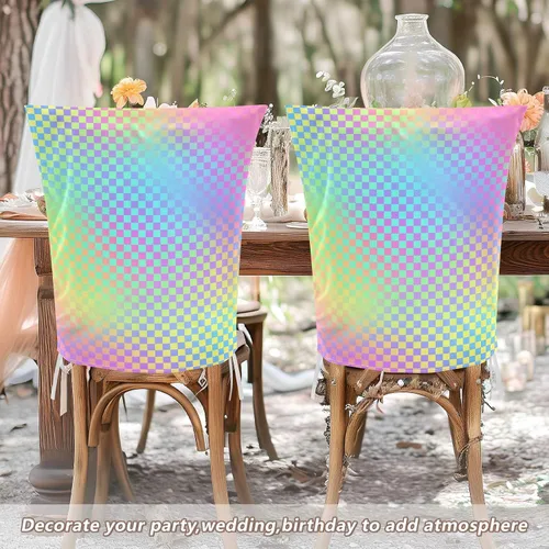 Vista 6 de Juego de 6 fundas decorativas de diseño láser colorido a rayas para silla para festivales (Pascua, graduación, etc.) fundas extraíbles para sillas