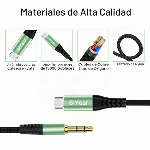 Vista 3 de Cable de audio USB C a 0.138 in, TRS de 1/8 pulgadas a USB tipo C Aux para altavoz estéreo de automóvil, cable auxiliar compatible con iPhone 15, 16
