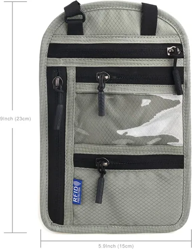 Vista 5 de Noneea Billetera de pasaporte con protección RFID para el cuello de viaje, ultrafina, bolsa de viaje, tela suave e innovadora resistente al