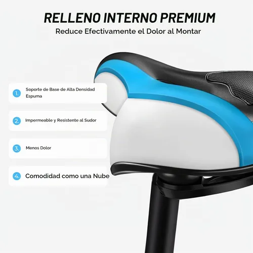 Vista 4 de Asiento de bicicleta, asiento de bicicleta YOUNGDO cómodo Azul