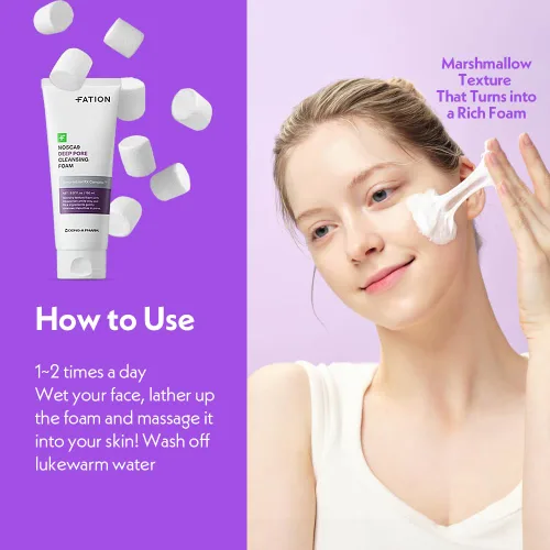 Vista 4 de Nosca9 - Espuma limpiadora profunda de poros para pieles sensibles, lavado facial coreano para el cuidado de la piel con 17 aminoácidos, arcilla