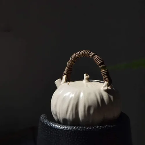Vista 3 de LIOONS Tetera de té de grado alimenticio, tetera de cerámica, caldera de calabaza, tetera de agua caliente, tetera de gran capacidad, tetera hecha a