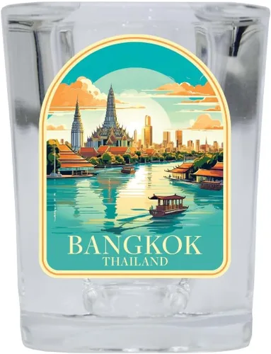 Vista 5 de Bangkok Thailand A Souvenir - Vaso de chupito cuadrado de 2.5 onzas, base azul, paquete de 2