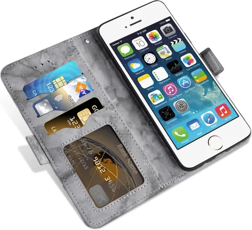 Vista 4 de Asuwish Funda compatible con iPhone 5S 5 SE 2016 5SE y protector de pantalla de vidrio templado, tarjetero con función atril de mármol para iPhone 5