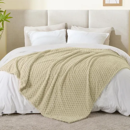 Vista 6 de BEDELITE Manta de forro polar para sofá y cama, manta decorativa de jacquard 3D de almendra, súper suave y acogedora, manta mullida cálida adecuada