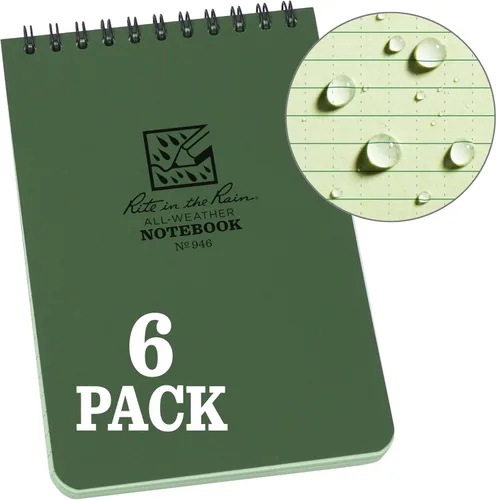Vista 5 de Rite in the Rain Cuaderno de espiral superior resistente a la intemperie, 4 x 6 pulgadas, cubierta verde, patrón universal, paquete de 6
