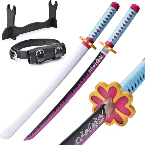 Vista 9 de Demon Slayer - Espada para niños de 31 pulgadas, hoja de bambú con cinturón y soporte de espada, espada de anime de textura original, Katana Demon