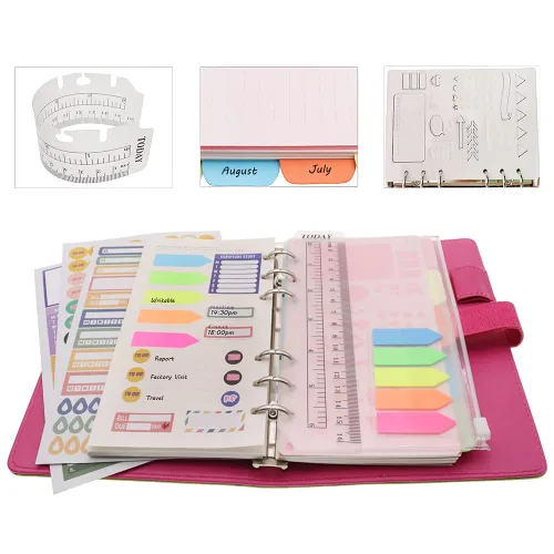 Vista 18 de HXRTANGS A5 Refillable Notebook, Ring Binder Journal Personal Organizer with Lined Paper + Planner Stickers + Subject Dividers + Index Tabs +