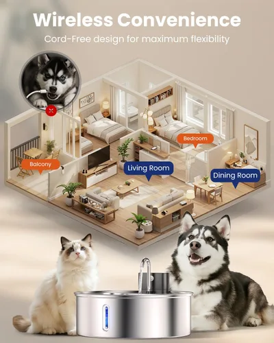 Vista 7 de Fuente de agua inalámbrica para perros grandes, fuente de agua de acero inoxidable de 12 litros con sensor, bomba silenciosa, dispensador automático