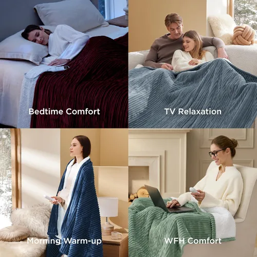 Vista 7 de Bedsure GentleSoft - Manta eléctrica individual – Manta térmica de franela suave acanalada, calefacción con 6 ajustes de tiempo (hasta 10 horas), 6