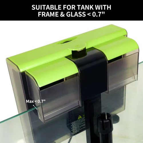 Vista 6 de Filtro de acuario 4 en 1 doble cascada U-V para agua verde y limpieza de algas, filtro silencioso de 8 W para colgar en el filtro de flujo ajustable