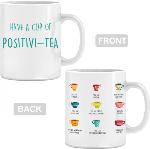 Vista 2 de LNOKRIM Taza Positivi-Tea, Taza de Café de Autoafirmación de Positividad, Regalo para Maestro Terapeuta Consejero, Taza de Café de Diálogo Interno
