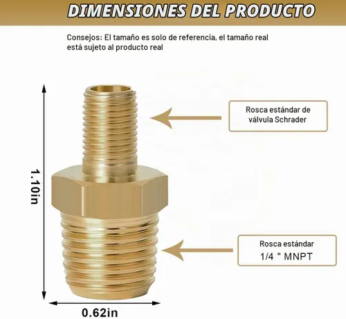 Vista 2 de 2 piezas de adaptadores de inflador de aire de latón, 1/4 NPT (M) a válvula Schrader estándar (M), conector de inflador de neumáticos apto