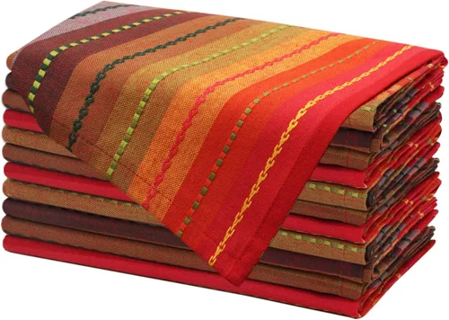 Vista 11 de COTTON CRAFT Servilletas de tela – Juego de 12 servilletas de cena de algodón puro tejido slub – Servilletas gruesas, duraderas, absorbentes Rayas