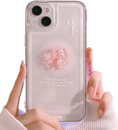 Vista 13 de Ownest - Funda compatible para iPhone 12, diseño bonito de lazo de arco 3D en rosa, delgada, transparente, diseño estético, para mujeres y lazo rosa