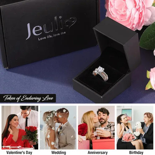 Vista 6 de Jeulia - Anillo de plata de ley con circonitas intercambiables para mujer, para boda, compromiso, aniversario