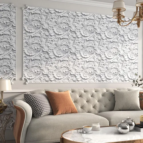 Vista 6 de Papel tapiz floral 3D de imitación para despegar y pegar, papel tapiz moderno de plasto de plástico con flores grandes, papel de contacto blanco