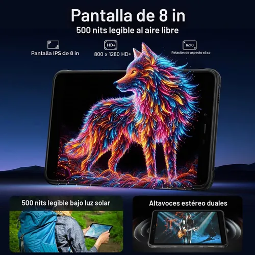 Vista 4 de Ulefone Armor Pad Pro - Tablet resistente de 8 pulgadas (16 GB + 128 GB), cámara trasera de 48 MP + cámara frontal de 32 MP, batería de 7650 mAh