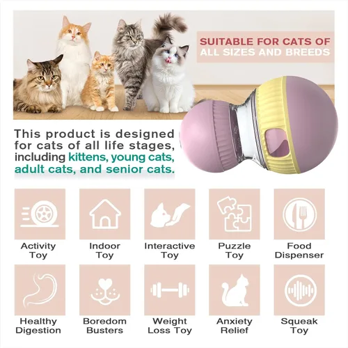 Vista 2 de TLKNG Juguete dispensador de golosinas para gatos, alimentador de rompecabezas y bola dispensadora de alimentos, juguetes de enriquecimiento