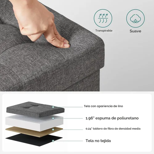 Vista 6 de SONGMICS Otomano de almacenamiento de 15 pulgadas, banco de dormitorio con almacenamiento, taburete con patas, soporta hasta 660 libras, gris oscuro