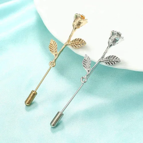 Vista 6 de Broche de solapa floral rosa para hombre, broche de broche para traje de esmoquin, accesorio de ramillete (dorado)