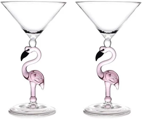 Vista 4 de Creative Pink Flamingo Cóctel Martini Copa Vajilla Fresca Bar Bar Vino Set (2, 200ML Copa de Cóctel)