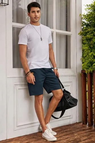 Vista 6 de JMIERR - Pantalones cortos informales para hombre, pantalones cortos de golf, pantalones chinos con cordón, de tela de sarga elástica, para verano