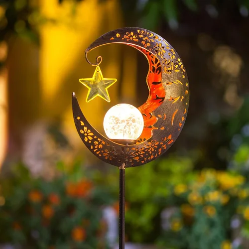 Vista 3 de Hapjoy - Luces solares para exteriores, decoración con forma de luna, linterna para patio, césped o camino, decoraciones con globo de cristal Bronce