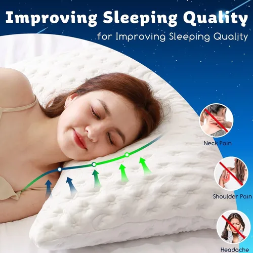 Vista 5 de KUCEY - Almohada refrescante para dormir lateral para dolor de cuello y hombros, almohadas de cama curvas de espuma viscoelástica triturada de lujo