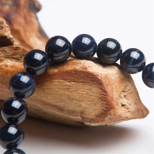 Vista 4 de 0.276 in Genuino Natural Azul Zafiro Piedra Piedra Ronda Cuentas Mujeres Hombres Pulsera Rara AAAA, Cristal, Piedra preciosa de zafiro natural