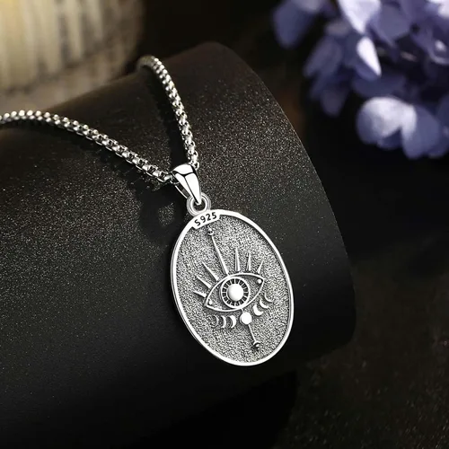 Vista 48 de EUDORA Collar de plata de ley 925 con moneda Hécate, Athena, Perséfono, Nyx, diosa de la luna triple, diosa celta, rueda de Hécate, llave, regalo