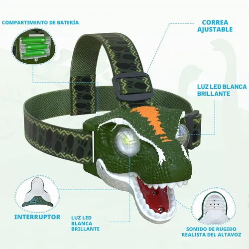 Vista 4 de COSOOS Linterna frontal LED para niños, equipo de camping, modo de rugido y silencio, lámpara de cabeza para exteriores para niño y niña, faro