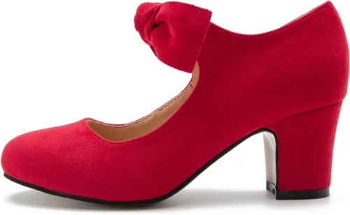 Vista 7 de Zapatos de tacón grueso de bloque bajo con lazo Mary Jane para mujer, punta redonda, tacón bajo, correa en el tobillo, vestido de boda, fiesta